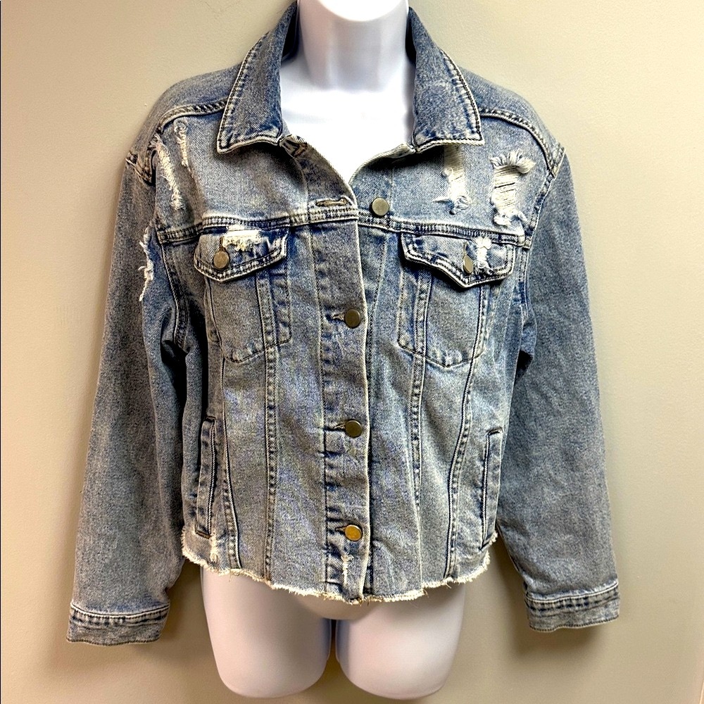 Xhilaration Distressed Cropped Denim Jacket